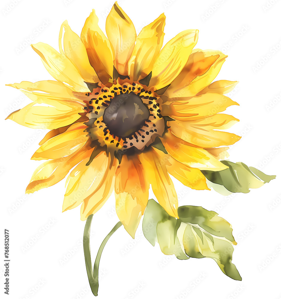 Fototapeta premium watercolor illustration with beautiful sunflower transparent background