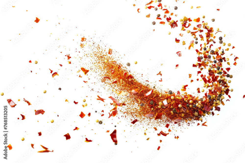 dynamic motion blur, splashes of seasonings in the air,