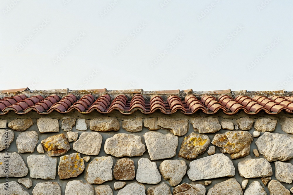 Roof tiles on the roof of a house in the countryside, closeup of photo