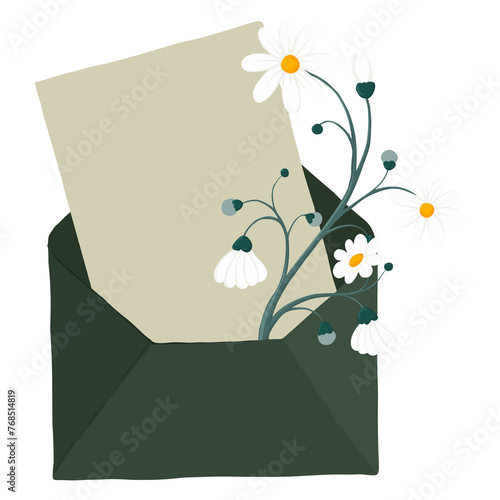Floral letter png clipart, green stationery illustration © Rawpixel.com