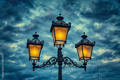 Vintage street lamp on sky background, Street lamp in the evening