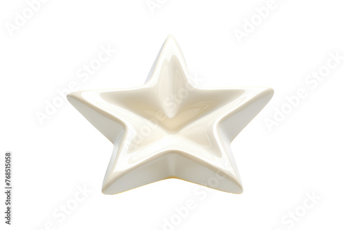 A white ceramic star-shaped dish. The dish is simple in design  with a smooth glossy finish. Isolated on a Transparent Background PNG.