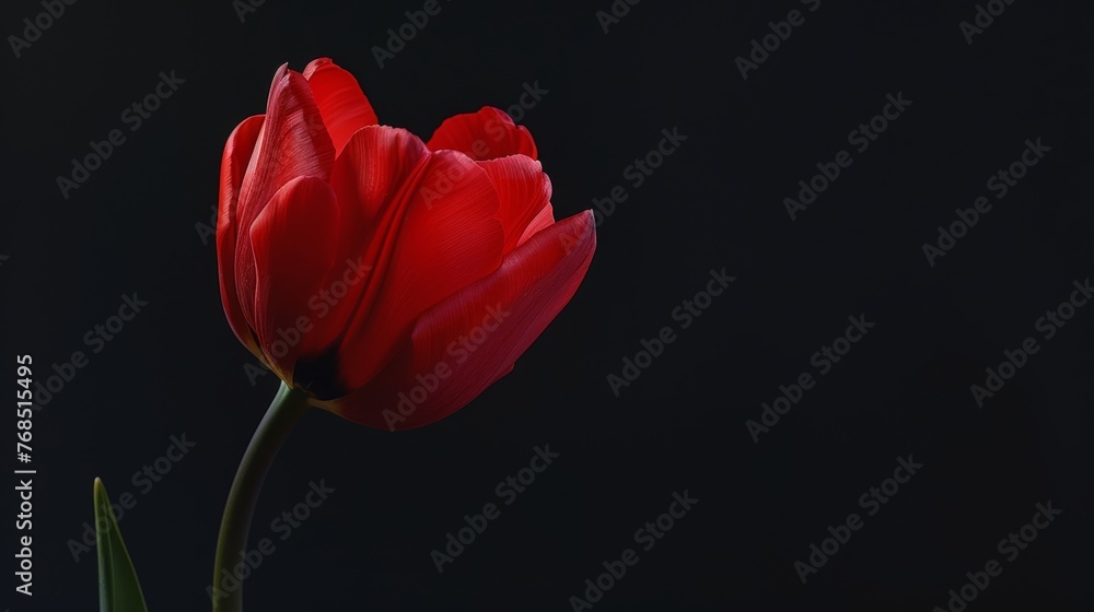 A close-up of a single red tulip, its color saturating the frame. A close-up of a single red tulip, its color saturating the frame.