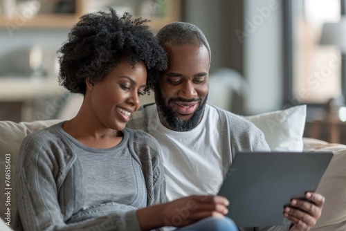 Cozy couple enjoying digital content on a tablet at home