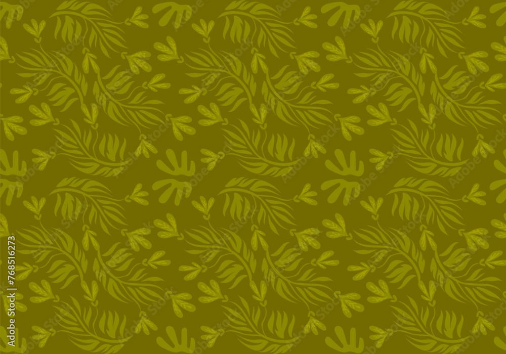 Simple line art botanical leaf background seamless pattern