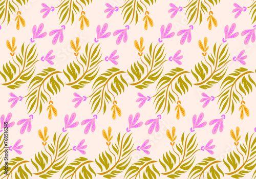 Simple line art botanical leaf background seamless pattern