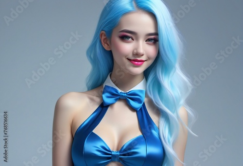 Beautiful young woman with blue hair and bright makeup,  Beauty, fashion