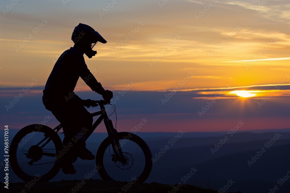 silhouette of biker at dawn on a hilltop, sun cresting horizon silhouette of biker at dawn on a hilltop, sun cresting horizon
