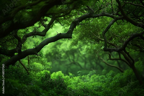 Beautiful green forest in the morning, Nature background, soft focus