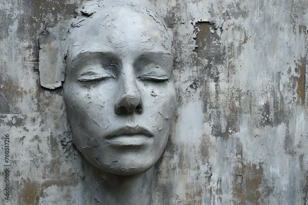 Sculpture of a woman's face on the wall