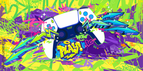 Joystick Or Gamepad Hip Hop Graffiti Street Art Urban Gaming Style Vector Banner