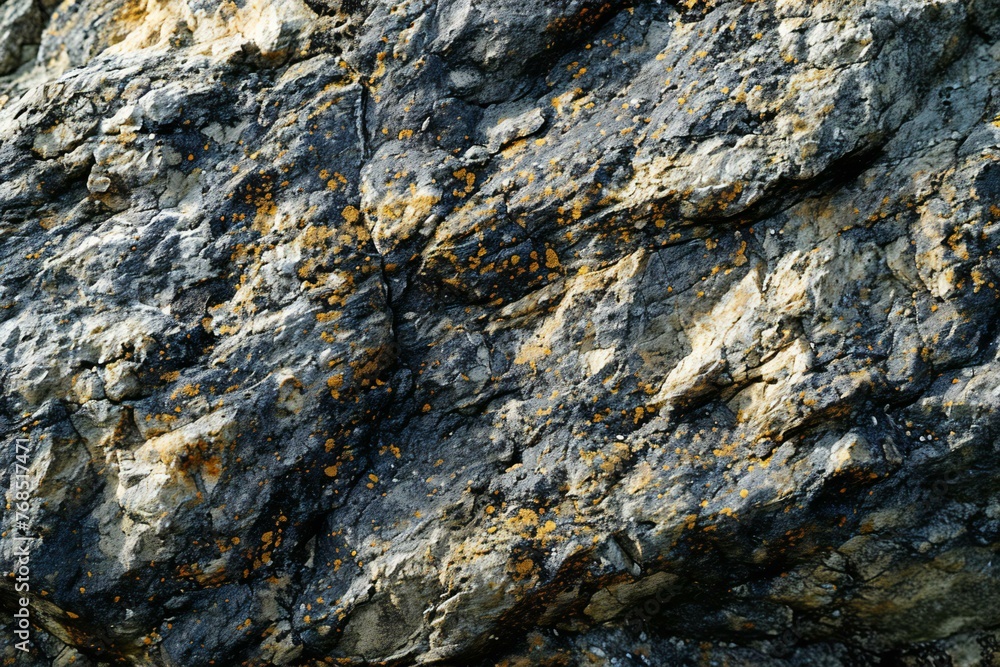 Background of stone with yellow and orange lichen,  Close-up