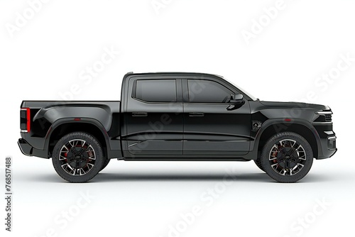 Black pickup car on a white background with a shadow on the ground