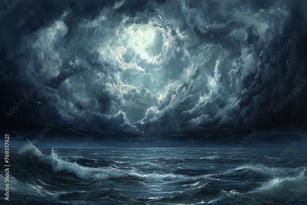 A dark stormy sea with stormy clouds - obrazy, fototapety, plakaty 