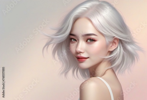 Illustration of a beautiful woman with white hair and clean skin