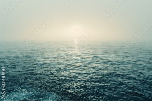 Tranquil sea view at dawn, focusing on the play of light on the water's surface, with a minimalist approach to convey a sense of calm and serenity
