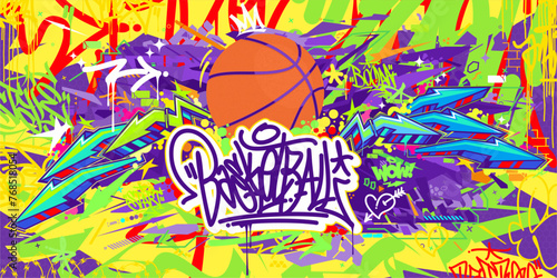 Trendy Hip Hop Urban Street Art Graffiti Style Streetball Or Basketball Illustration Background Art