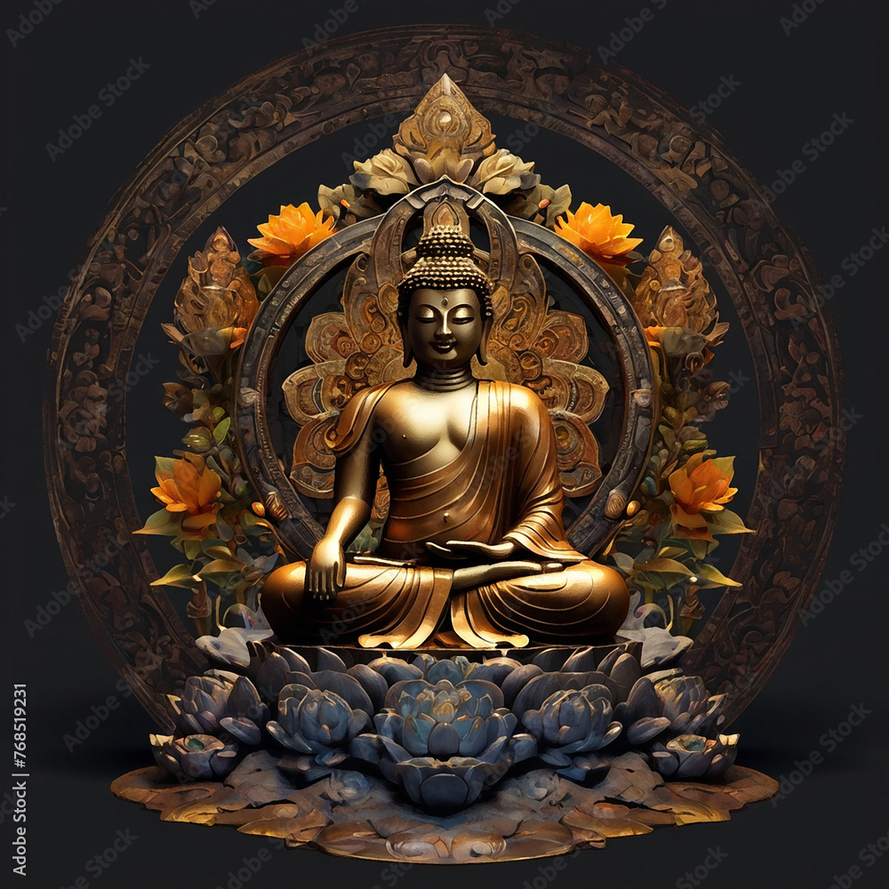 Buddha illustration on black backround 