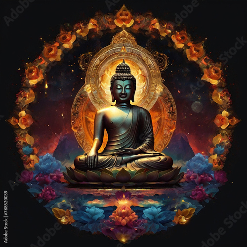 Buddha illustration on black backround  © wonderland