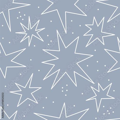 Star vector pattern. Hand drawn simple starry sky childish seamless background. Repeating kids print, design for fabric, textile, wallpaper