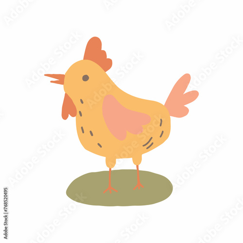 Vibrant Cartoon Illustration of a Colorful Chicken Clucking Joyfully