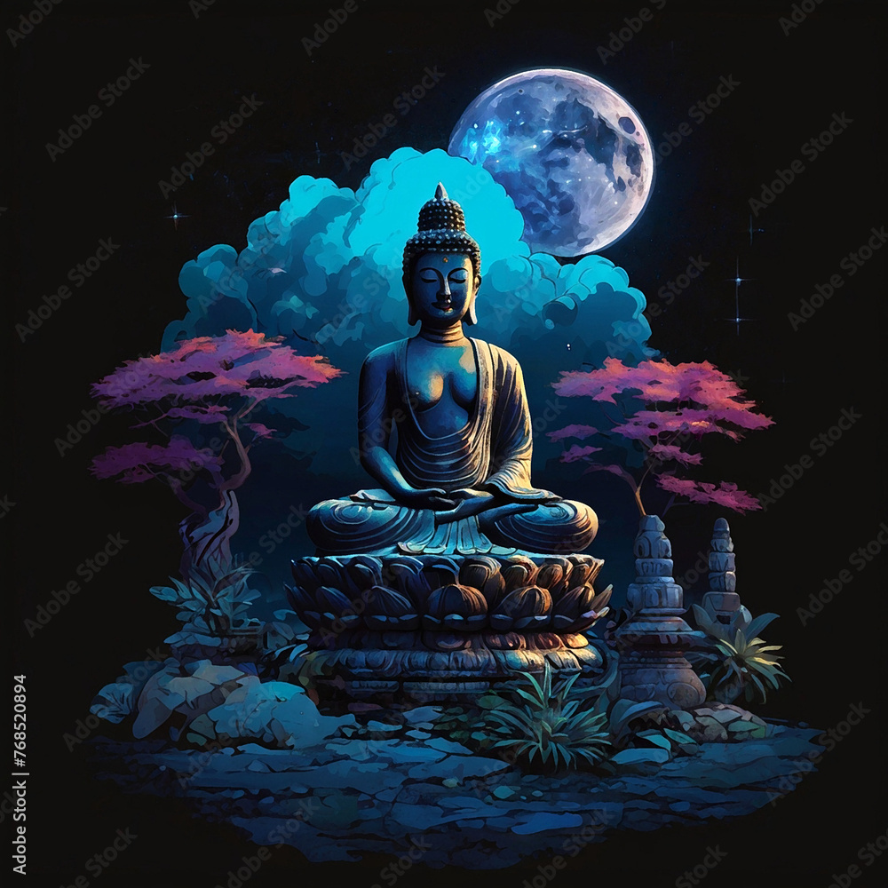 Buddha illustration on black backround 