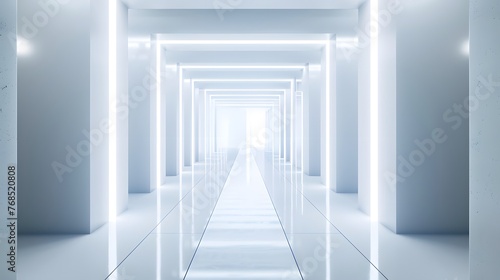 a white futuristic hallway with white lights