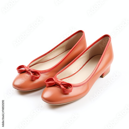 orange flat ballet shoes isolated on white background