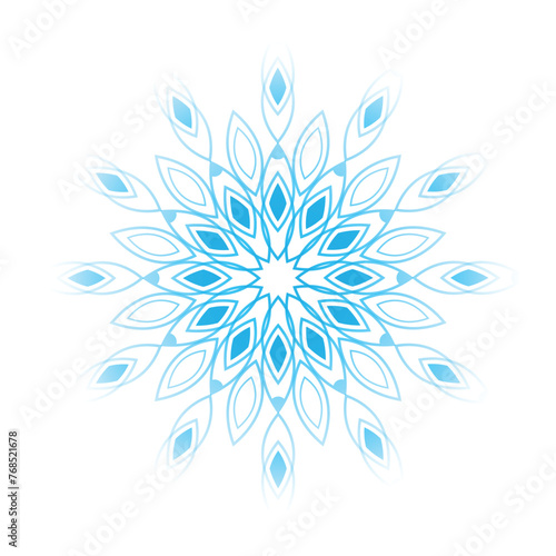 Snowflake vector mandala on white background. blue outline snowflake ornament.