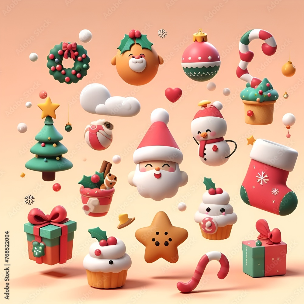 Cute Christmas 3D icons set, Collection Cute Christmas 3D icons set, Collection