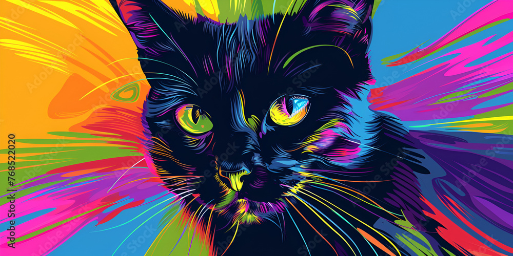 Cat with abstract beauty looking at the camera psychedelic colors digital painting
Cat with abstract beauty looking at the camera psychedelic colors digital painting