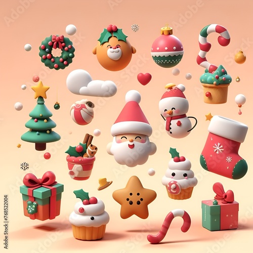 Cute Christmas 3D icons set  Collection