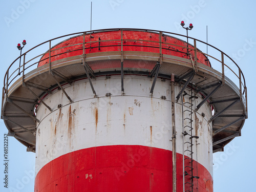 Higher end of an Industrial Chimney in Red and White