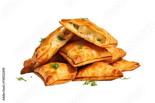 A variety of food items are stacked in a messy pile on top of a clean white table. The food appears freshly prepared and ready to be enjoyed by diners. Isolated on a Transparent Background PNG.