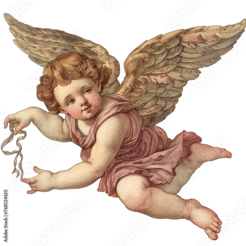 vintage romantic illustration of a cherub or cupid isolated on a transparent background