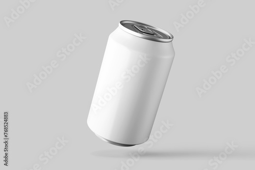minimal clean floating position matte aluminum metal energy cola drink can container regular size 330 ml 11.2 oz beverage product mockup design template in front view isolated 3d render illustration