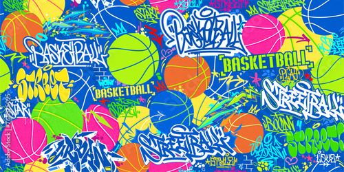 Trendy Seamless Abstract Hip Hop Urban Street Art Graffiti Style Streetball Or Basketball Background