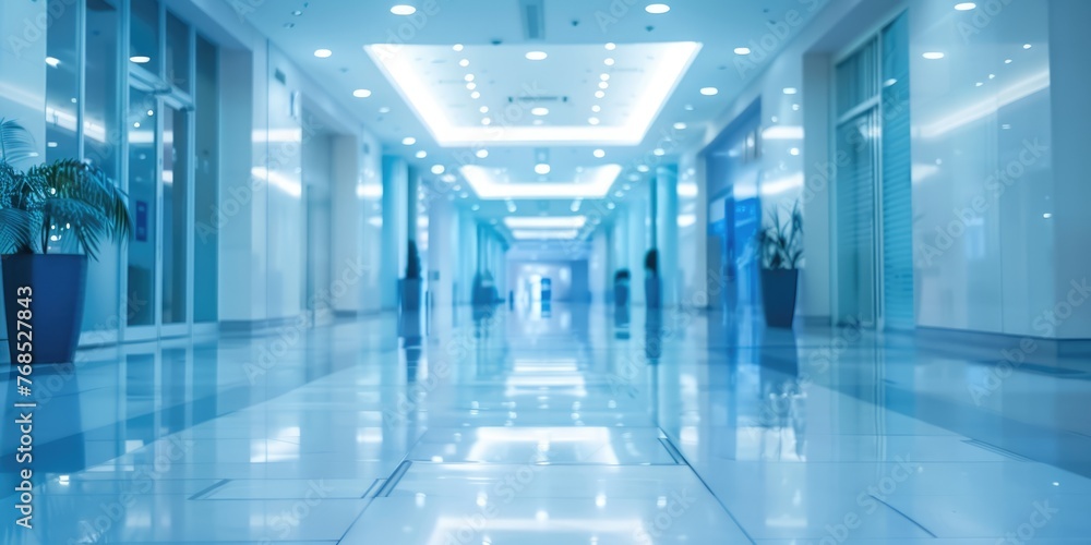 blue corridor in building, modern office room blue corridor in building, modern office room