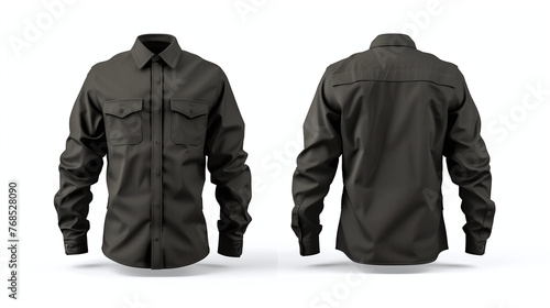 mockup design of black uniform collared with long sleeves front and back isolated on white