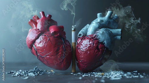 Healthy Heart vs Damaged Heart The Devastating Effects of Smoking on Cardiovascular Health, Symbolizing the Importance of World No Tobacco Day photo