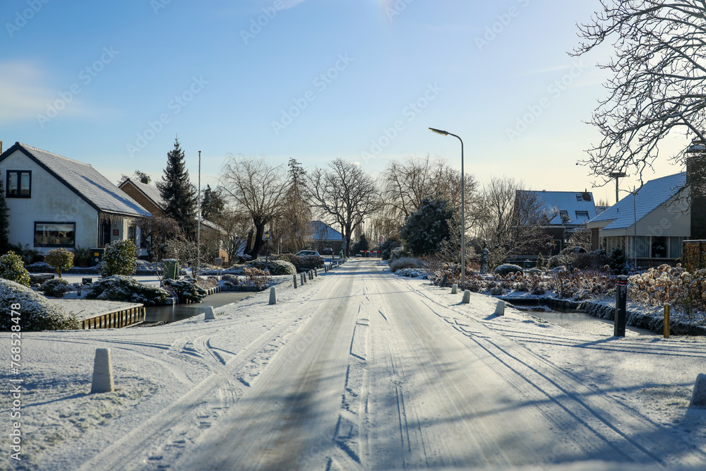 Snow and ice on the streets in NIeuwerkerk aan den IJssel