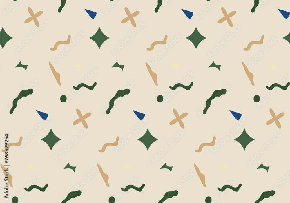 Seamless geometric mosaic in trendy pattern, circles and squares texture for textile or wallpaper.