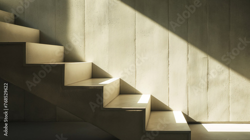 Abstract Shadow Play on Minimal Concrete Stairs. Modern Staircase with Dramatic Lighting in a Contemporary Setting
