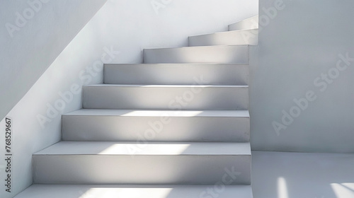Modern Minimalist Staircase with Sunlight Pattern. Sleek White Stairs with Natural Light Shadows in Contemporary Design