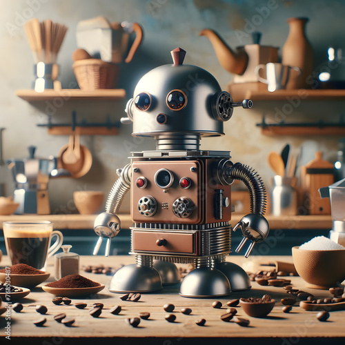 Robot made from coffee machine parts, Barista robot, coffee maker robot