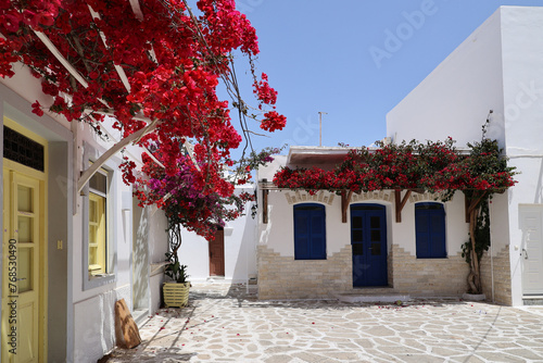 Fototapeta Naklejka Na Ścianę i Meble -  Romantic alley decorated with bougainvillea on Antiparos Island- Cyclades-Greece 