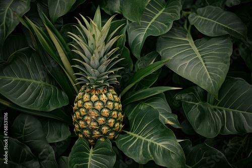 Pineapple fruit growing in the garden,  Tropical fruit background © Twisted