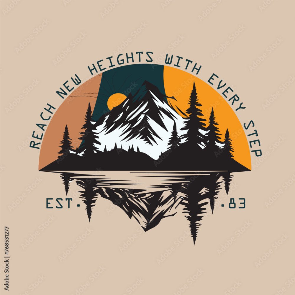 illustration of a silhouette of a mountains Vintage-Inspired Camping T-Shirt Design.