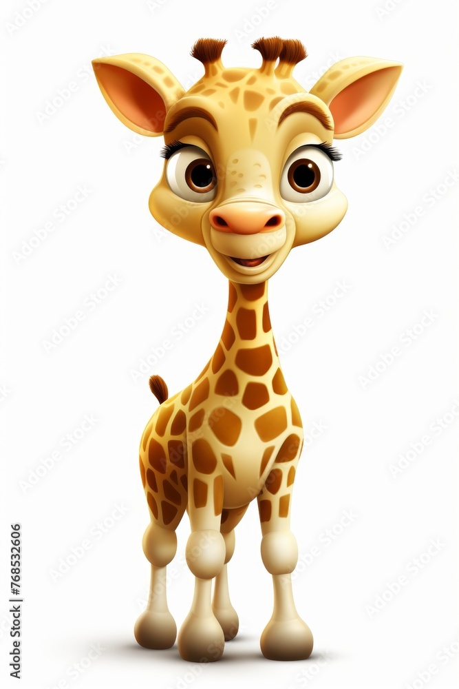 Charming giraffe cartoon character in a delightful pose isolated on a white background