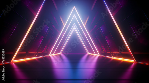Abstract background with neon lights tunnel neon lights triangle shaped pink blue lights wallpaper, 